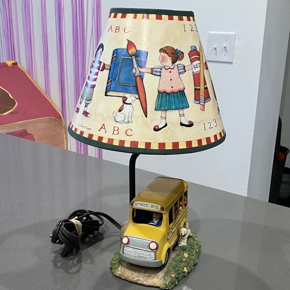 Kids School Bus Table Lamp with Yellow and Multicolor Design. - Picture 2 of 16